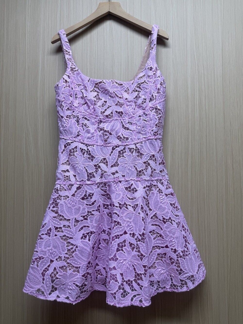 Self Portrait Pink Lace Flared Mini Dress - Picture 6 of 13